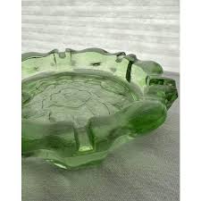 Vintage Indiana Green Glass Lotus Flower Embossed Ashtray ...