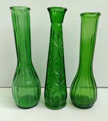 Vintage Green Glass Stem Vase Vases Set of 3 (C.F.G. and ...