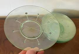 Antique 1920 American Art Glass Light Green Lily Pad Plates ...