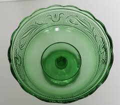 Vtg EO Brody green glass pedestal compote dish stippled floral pattern | eBay