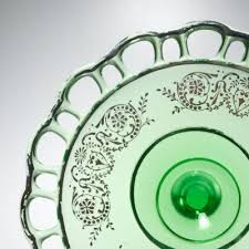 Antique Green Uranium Vaseline Glass Sterling Silver Overlay Lace Cake Stand | eBay