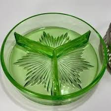 Dining | Vtg Divided Relish Dish Caddy Carrier Depression Vaseline Uranium Glass 3s | Poshmark
