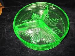 Vintage Vaseline Uranium Depression Glass 3 Section Candy Dish #1 | eBay