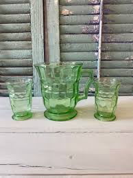 Hazel Atlas Green Vaseline Glass Colonial Honeycomb 42 oz ...