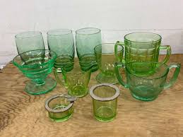 Vintage green depression glass with uranium glass 2 handled ...