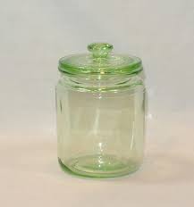 Vintage GREEN Depression GLASS Canister Storage Vanity Spice JAR | #431026247