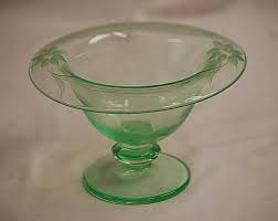 Green Depression Glass Shrimp Cocktail Pedestal Bowl Rolled ...