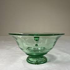 Vintage Green Uranium Vaseline Glass Oval Footed Compote ...