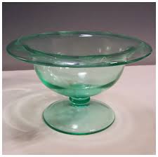 Etched Green Depression Glass Comport / Compote / Mayonnaise ...