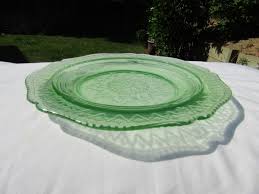 Hazel Atlas Ribbon Green Vaseline Creamer & Bonus Vaseline Saucer & Dinner Plate | eBay