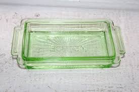 Green Depression Glass Butter Dish Vintage 1930s