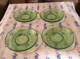 Fire king green depression glass saucers, set of (4) | eBay Australia