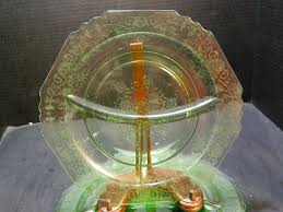 Vintage (3) Embossed Green Vaseline Glass Divided Square 10" Dinner Plates Exc | eBay