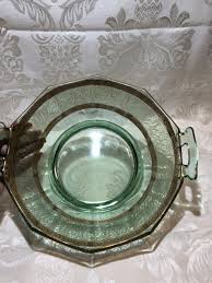 Vintage Green Depression Bowl With Handles Trimmed In Gold | eBay