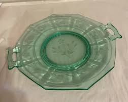 Green Vaseline Glass Etched Platter - Etsy
