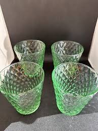 Hand blown green glass old fashion size drinking glasses ...