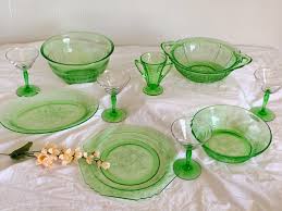Variety of Vintage 1930s Green Depression Glass Serving Bowls, Plates, Dessert | eBay