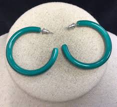 Vintage Silver Tone Costume Green Plastic Hoop Earrings 1 1/2 " Q637 | eBay