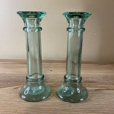 Set of 2 Light Green Glass Candlestick Bud Vase Candle-lite ...