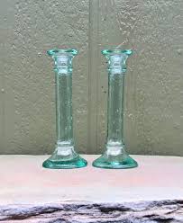 Vintage Pair of Tinted Green Indiana Glass Candlesticks ...