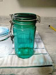 Vtg Jars /Containers Green/clear Glass Hinged Canisters w ...