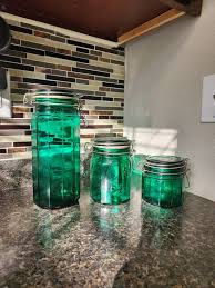 Vintage Green Glass Canisters Teal Aqua Canister Jars With ...