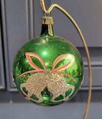 Vintage Poland Christmas Ornament Green Glass with ...