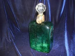 DECANTER vintage GREEN with silver band/lock and stopper ...