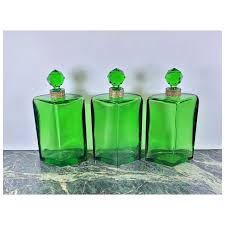 Antique French Empire 3 Green Glass Perfume Bottle Set w ...