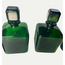 Vintage 2 French L' Etain a la Rose Green Glass Decanters 3 ...