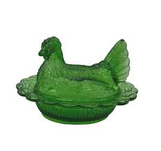 Green Glass Hen on Nest | eBay