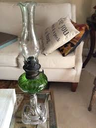 Antique Green Glass Kerosene Oil Lamp Depose France with Spelter Base | eBay