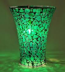 Vase Glass Mosaic Green Flower Arrangement Centerpiece 7"Dia ...