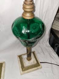 Pair Antique Hollywood Regency Emerald Glass Lamps | eBay