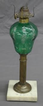 Sold at Auction: Green Blown Art Glass Oil Lamp w/Marble Base