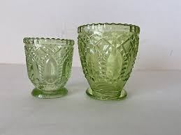 Vintage Set Of Two Lime Green Footed Pressed Glass Vases Do Not Glow | eBay