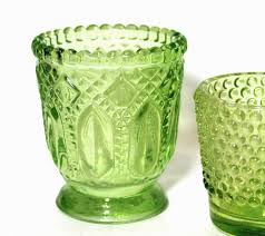 Votive Candle Holders Lime Green Embossed Hobnail Glass Set 3 | eBay