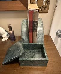 Vintage Pier 1 Green Marble Bookend Set With Lidded Box - Etsy
