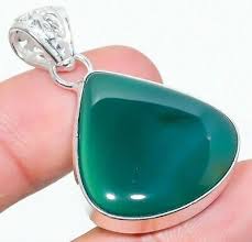 44mm Sterling Silver Green Tri Pear Chrysoprase or Onyx ...