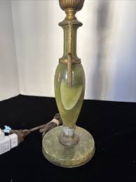Green Onyx Stone Brass Table Lamp Art Deco 1920's Works ...