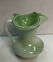 Art Glass White & Green Swirl Pitcher Hand Blown with ...