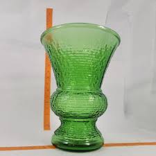 VINTAGE ANCHOR HOCKING Soreno Vase – 10" Green Textured Glass $19.99 - PicClick