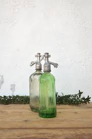Antique Green Glass Seltzer Bottle: Half Liter, Etched ...