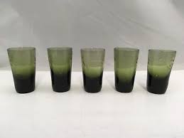 Green Etched Glass Shot Glasses Set of 5 Floral Etching Pattern 2.5" | eBay