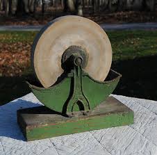 SMALL ANTIQUE GRINDING STONE WHEEL with HAND CRANK | #253067370
