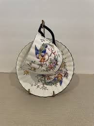 Grosvenor Bone China Teacup with Birds & Flowers Black Trim | eBay