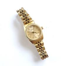 Geneve Gold Tone Wristwatch Round Face Stainless Steel Link ...