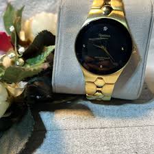 embassy Gruen gold tone black face Men's Diamond Quartz ...