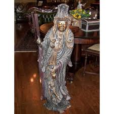 19c Asian Wooden Carved, Painted & Gilded Guanyin Statue | Chairish