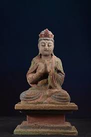 Chinese Antique Bodhisattva Kwan-yin Statue Wooden Carving Painted Sculpture Art | eBay